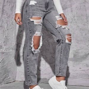 High Rise Gray Distressed Jeans